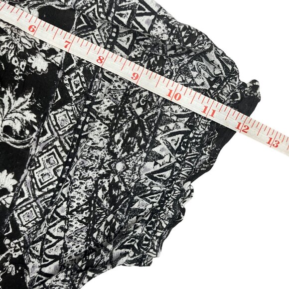 Lucky Brand Women's Boho Peasant Top Size L Black White Floral Print Tassel Tie - Picture 9 of 10